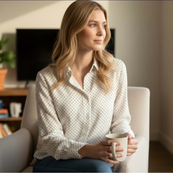 Merona Tops - Merona White Polka Dot Blouse Size XXL Juniors